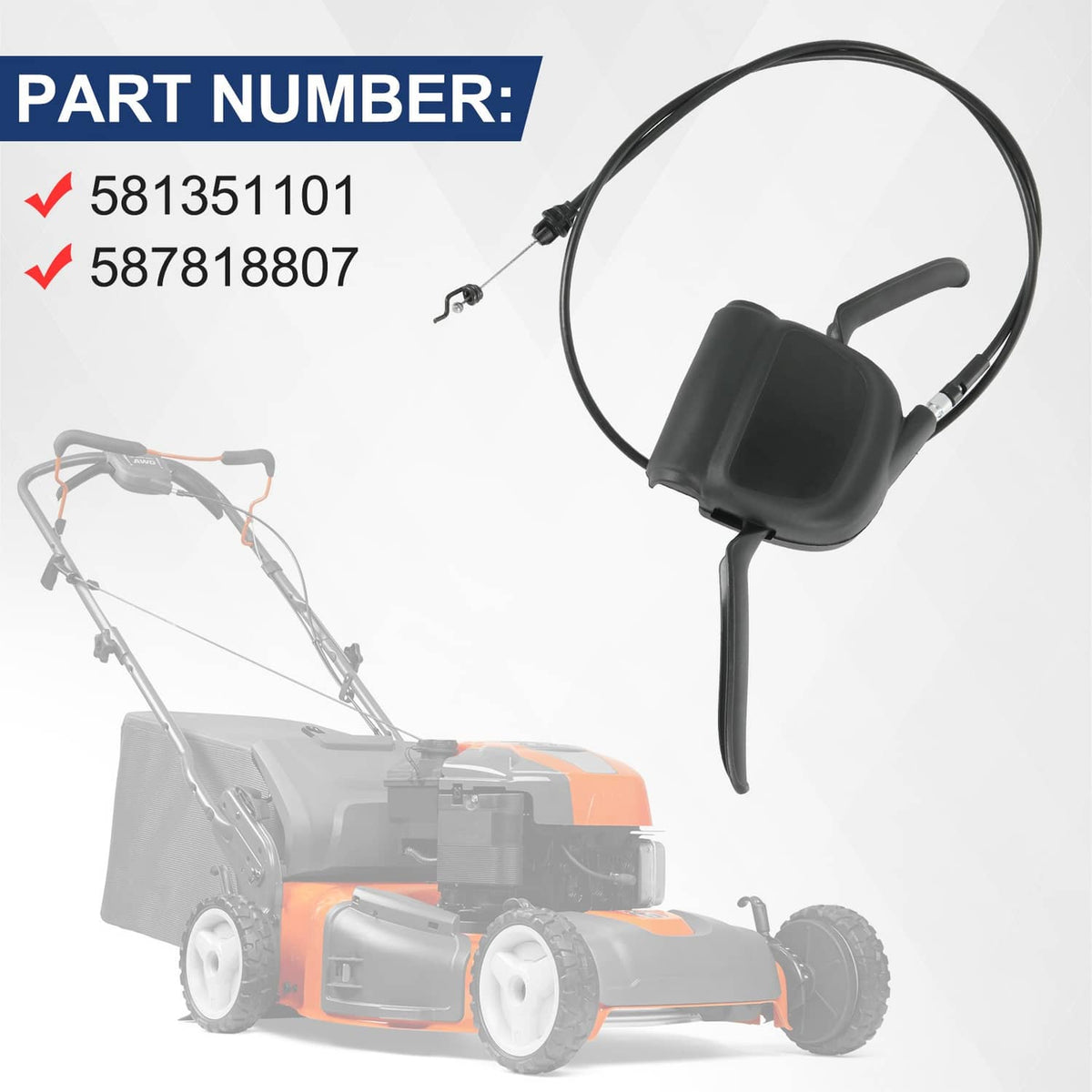 Black drive control cable switch housing with cable loop and mounting end, part number shown
