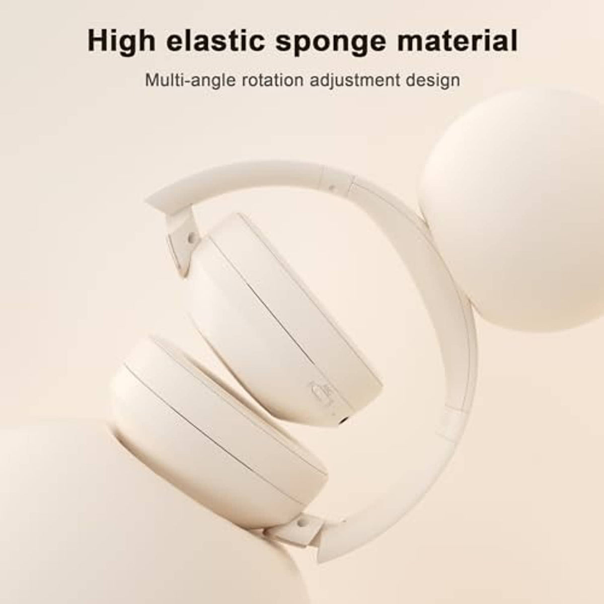 Beige over-ear headphones with adjustable headband and rotating earcups