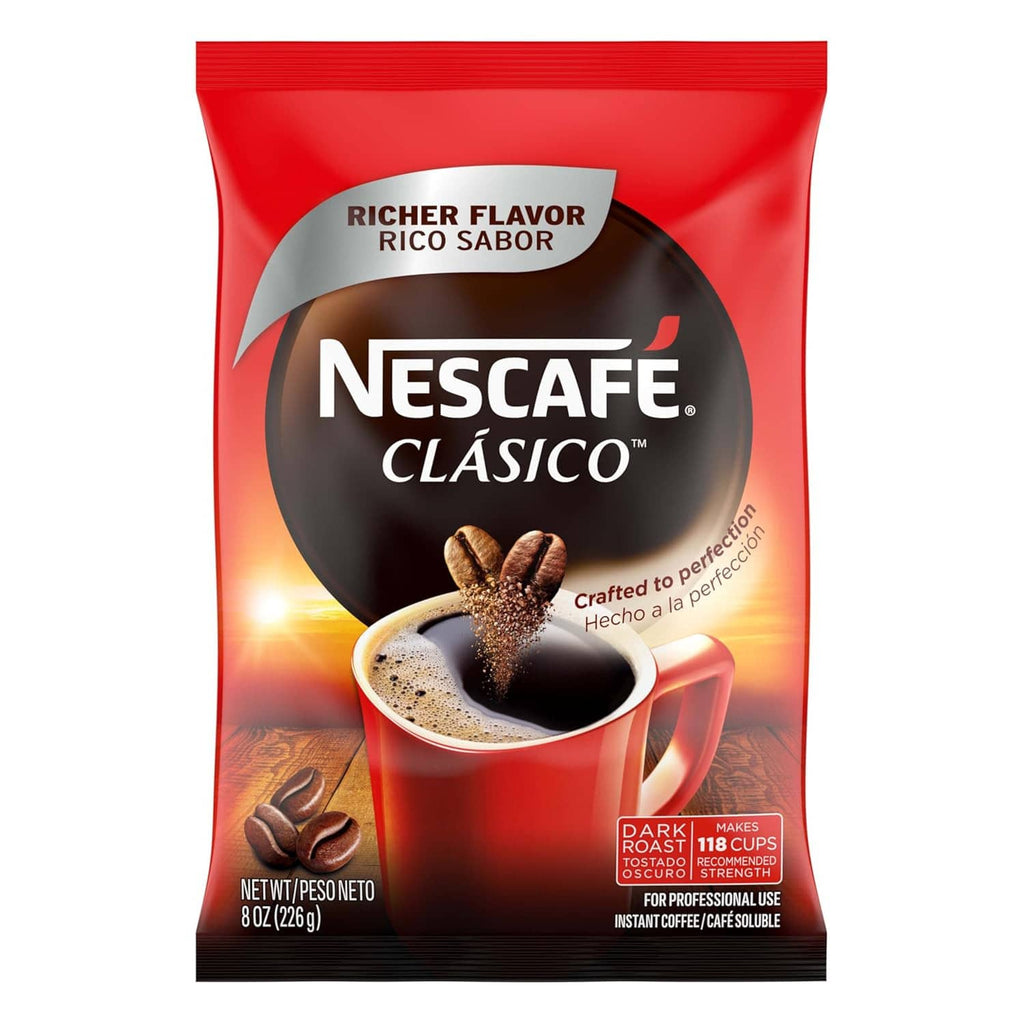 Nescafe Clasico dark roast instant coffee pouch, 8 oz