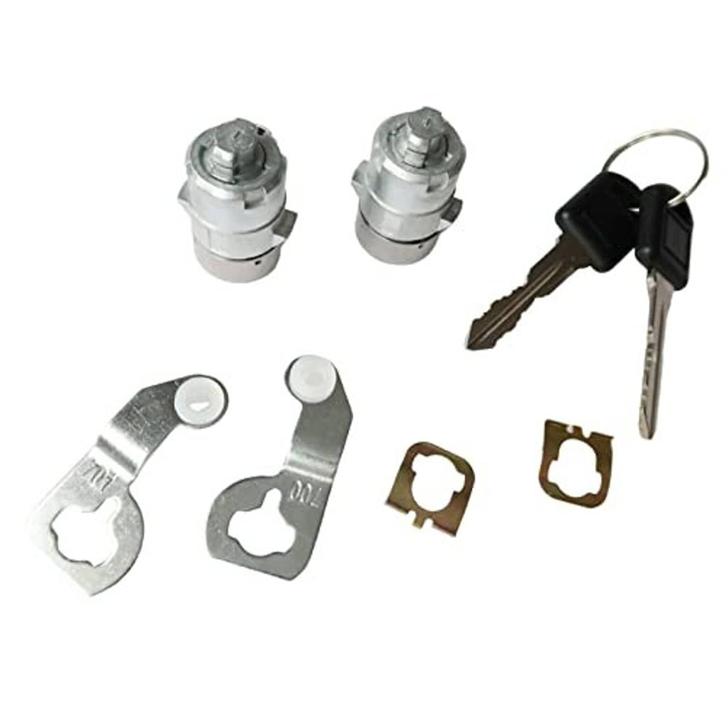 Two door lock cylinders with spare keys, key blanks and mounting pieces