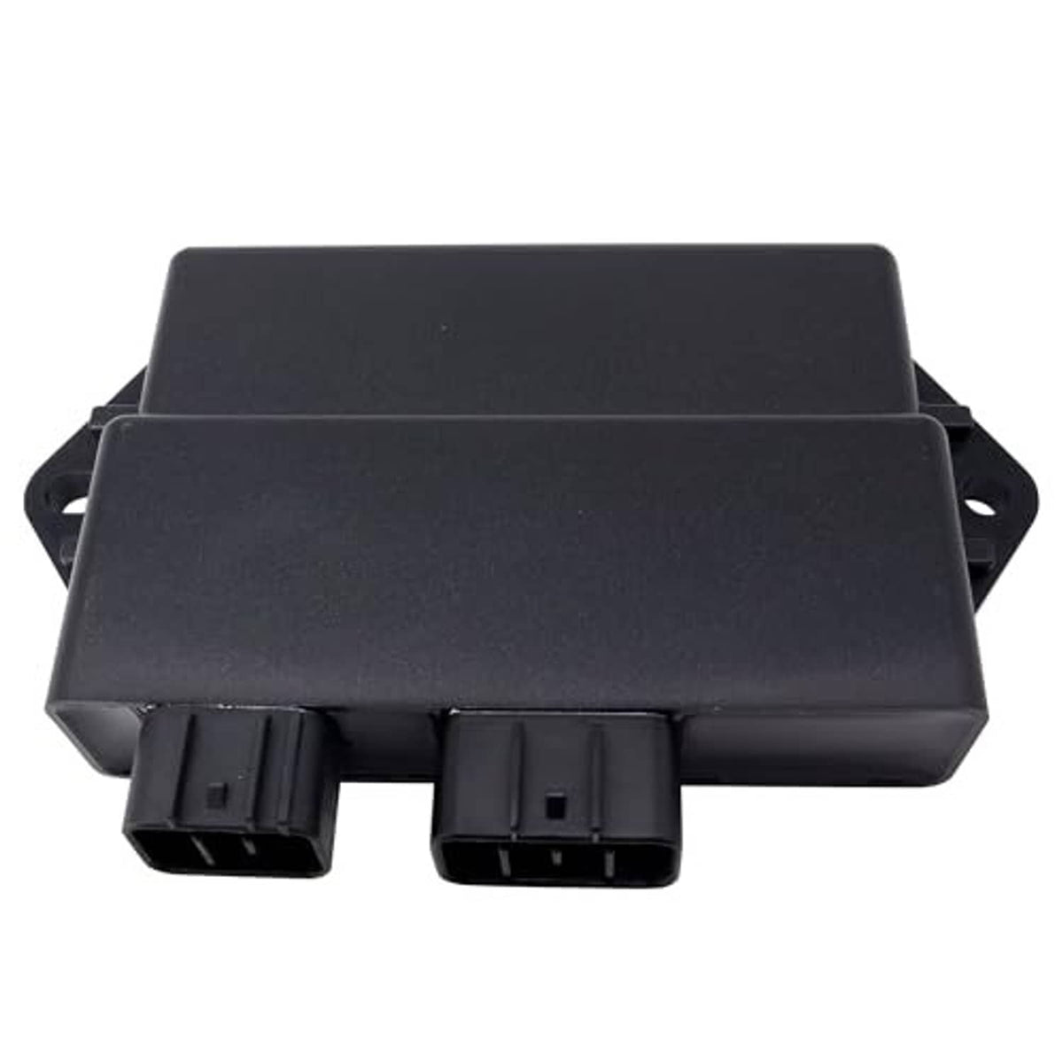 Black CDI module box with two multi-pin plugs and side mounting bracket holes
