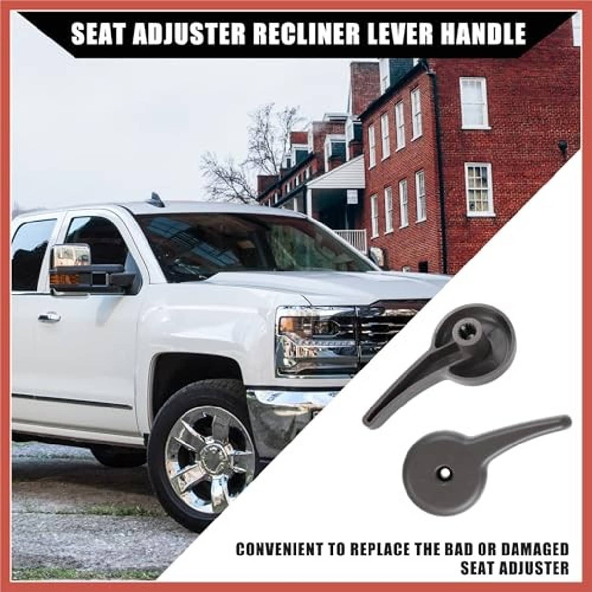 Gray seat adjuster recliner lever handles, two-piece set with mounting hole centers.
