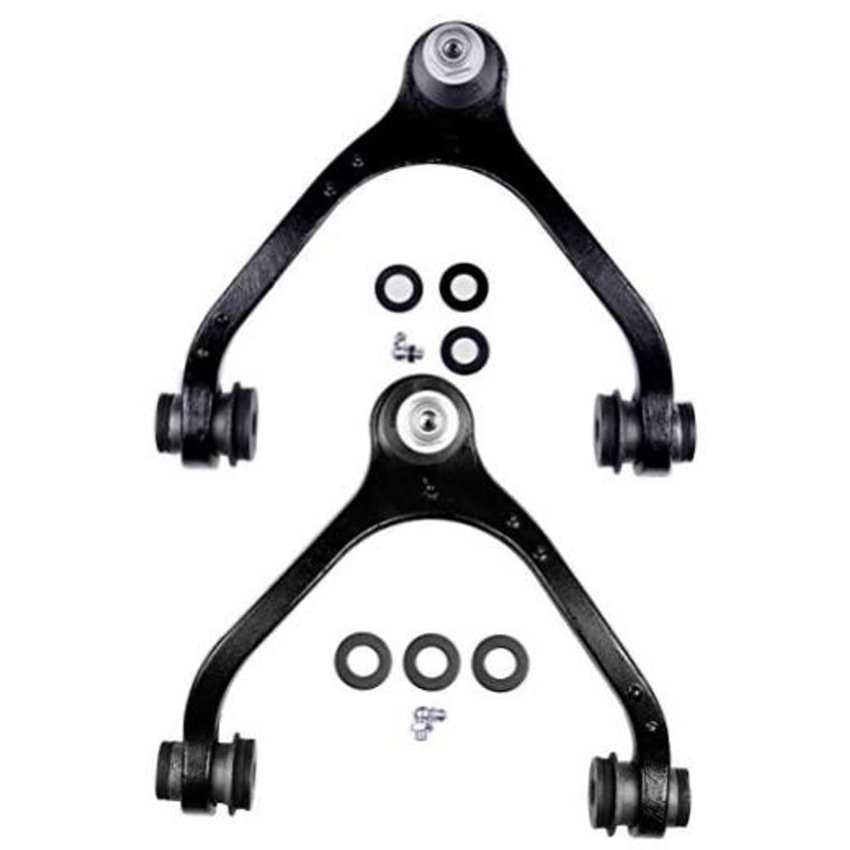 Black upper suspension control arms with ball joints and rubber bushings, pair set