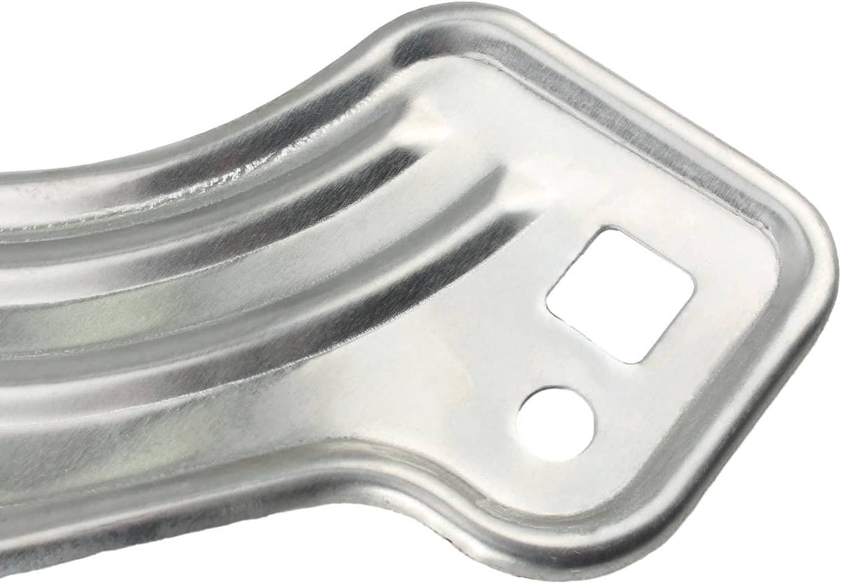 Close-up of silver stamped splash guard cover board corner with mounting hole cutout