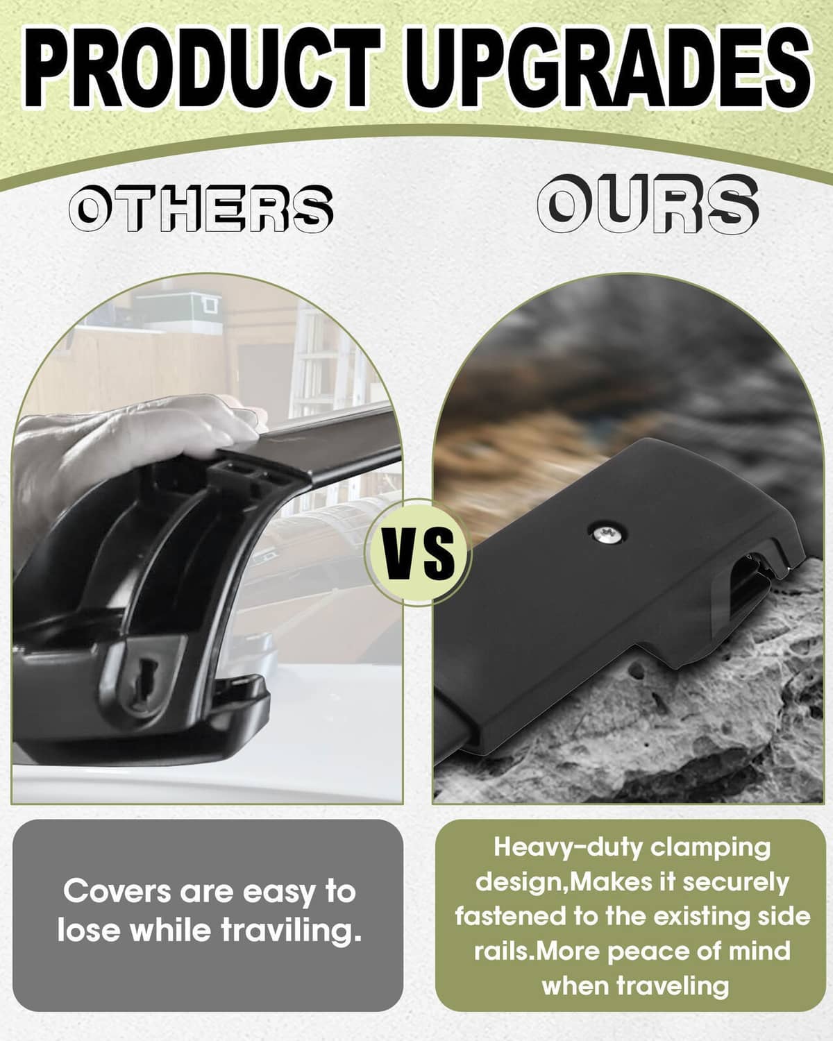 Heavy-duty clamp design for secure fastening of black roof rack cross bars