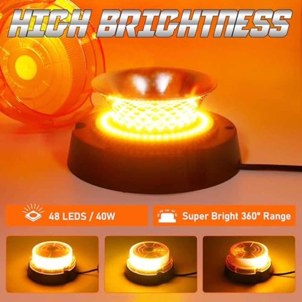 Amber strobe beacon light with bright LED ring and black base