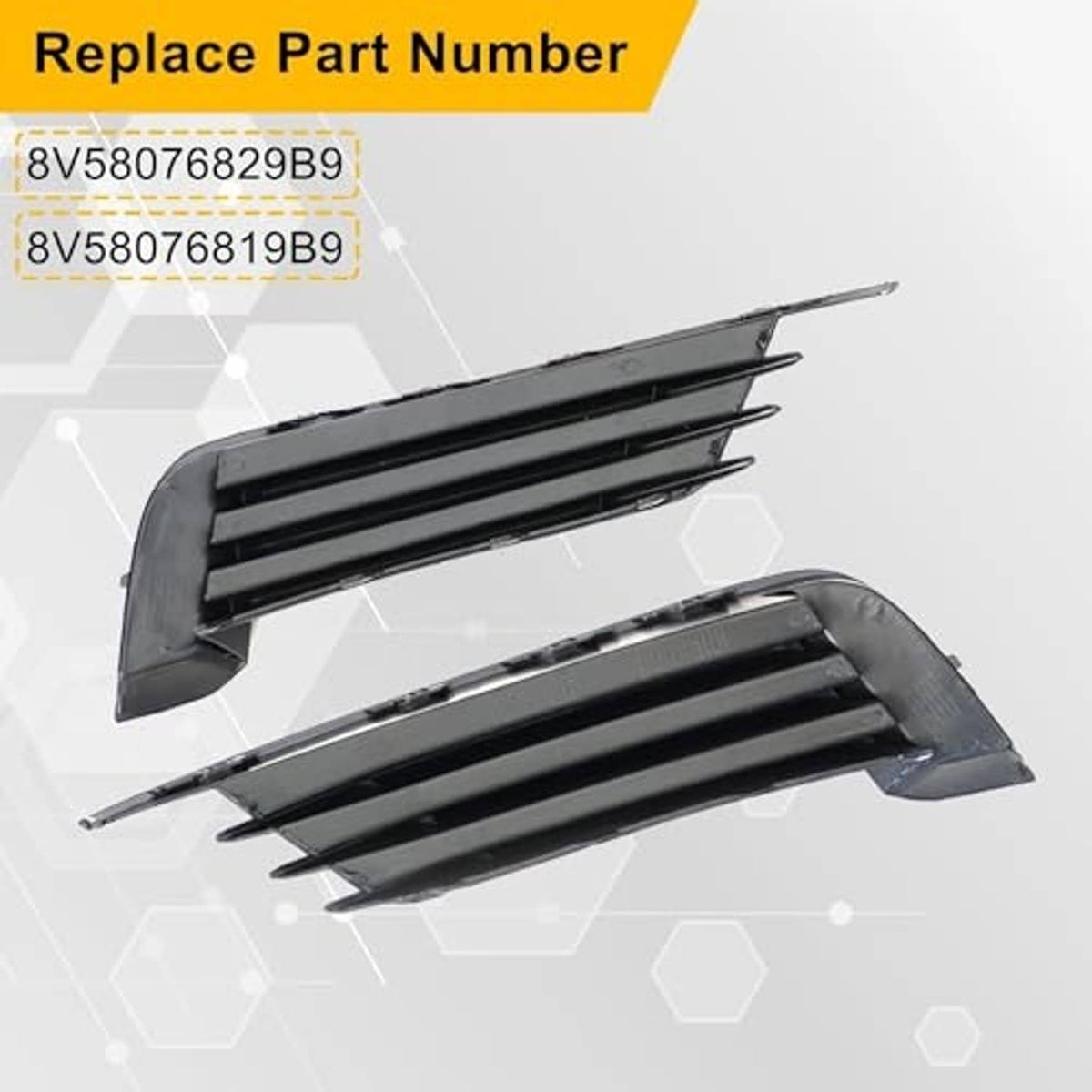 Front bumper grille insert pair, black with horizontal slats and mounting tabs