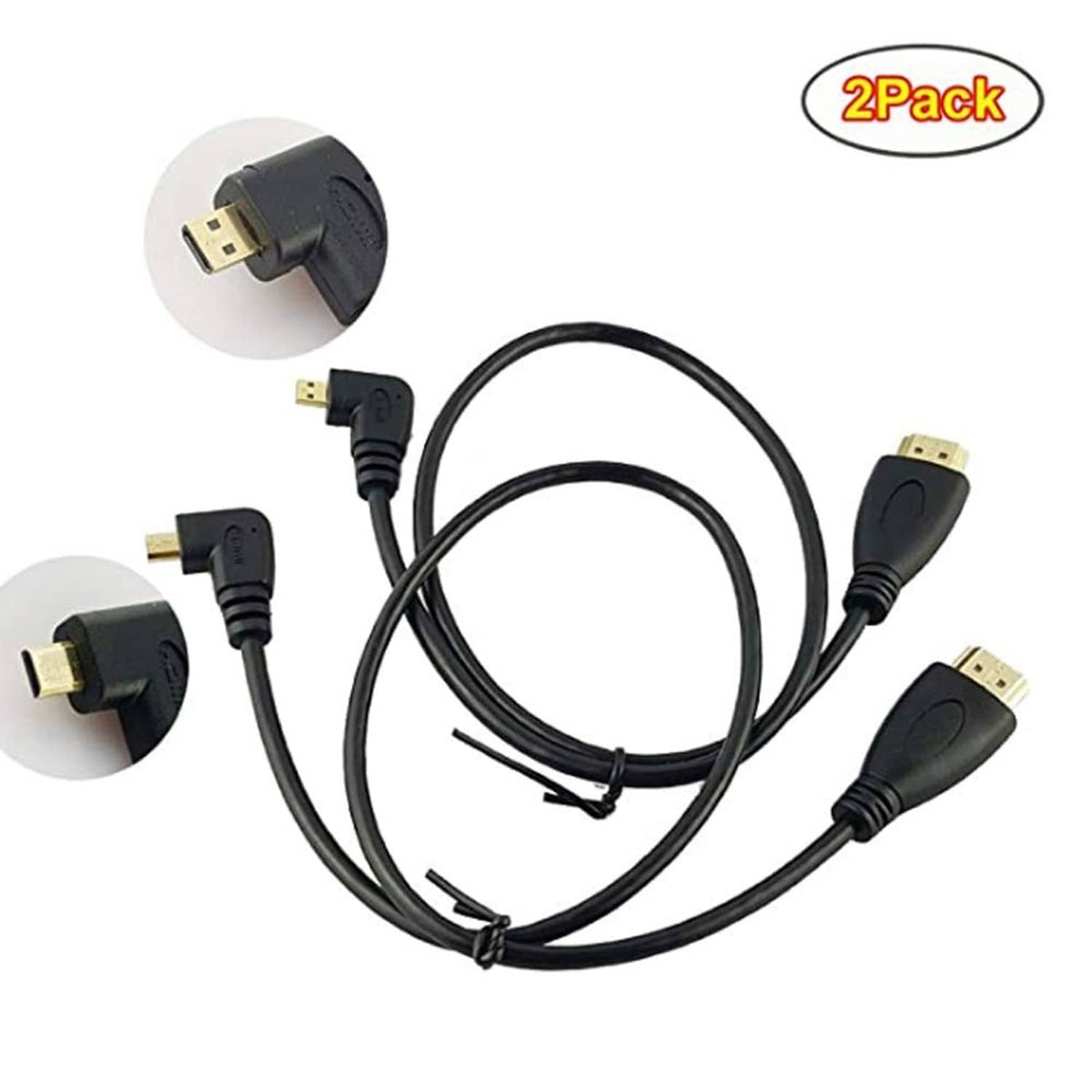 2-pack HDMI cable with angled plugs at both ends, black, 1.64 ft