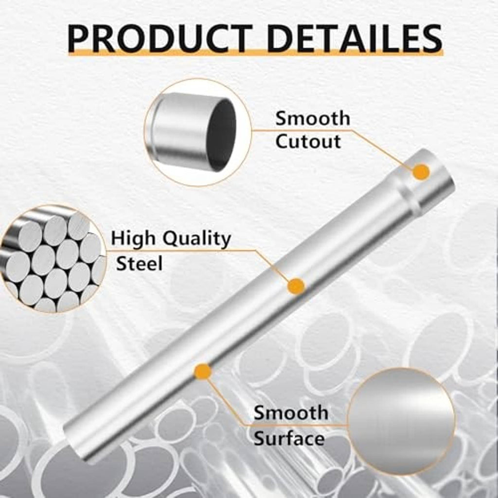 Mild steel exhaust pipe tube with smooth surface and open end, silver finish