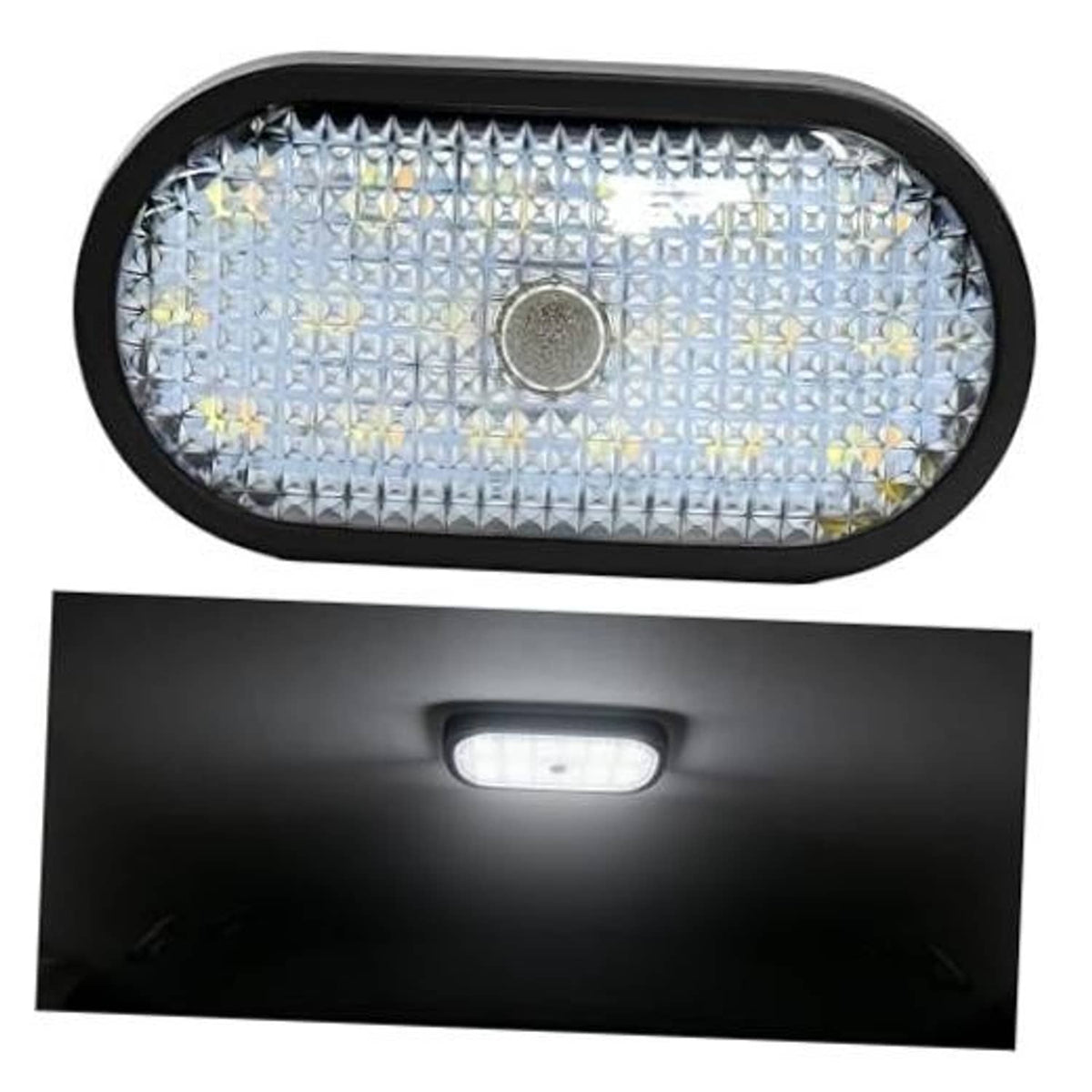 Oval car ceiling LED dome light with black housing and bright clear LED panel