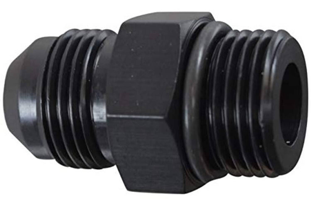 ORB male fuel line adapter fitting, black with threaded end and hex body