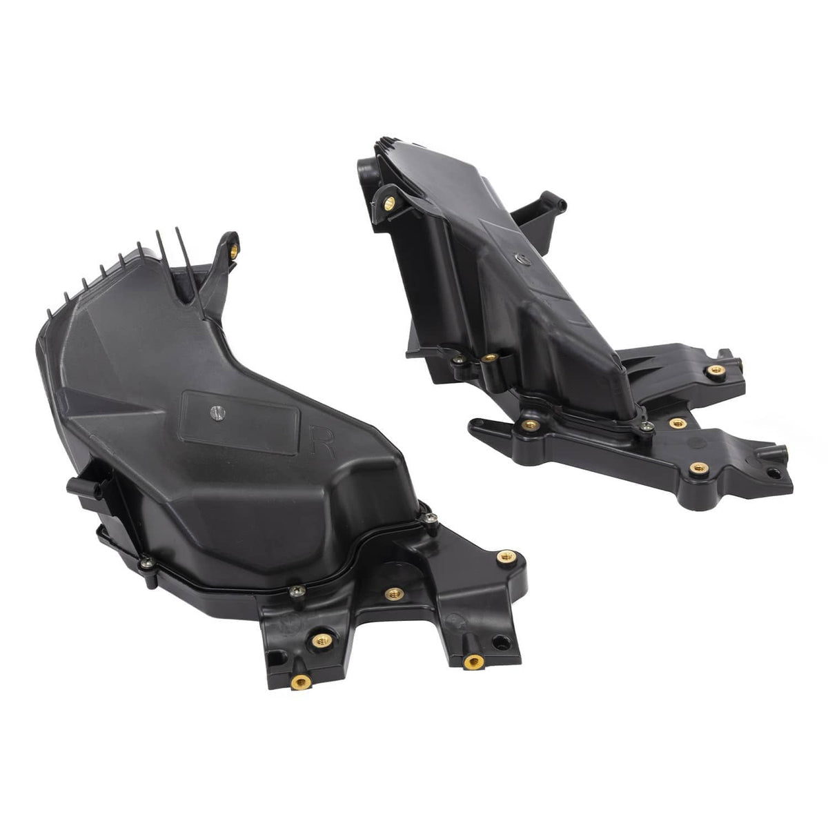 Motorcycle fairing glove box storage covers set, matte black plastic with mounting brackets