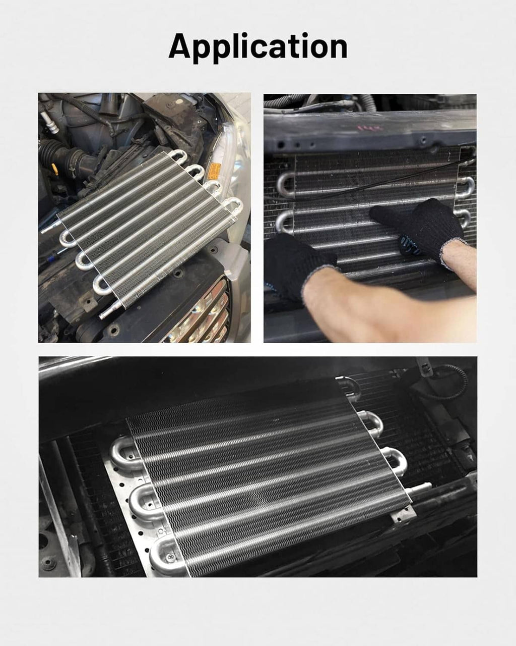 Universal oil cooler radiator kit heat exchanger mounted in vehicle engine area
