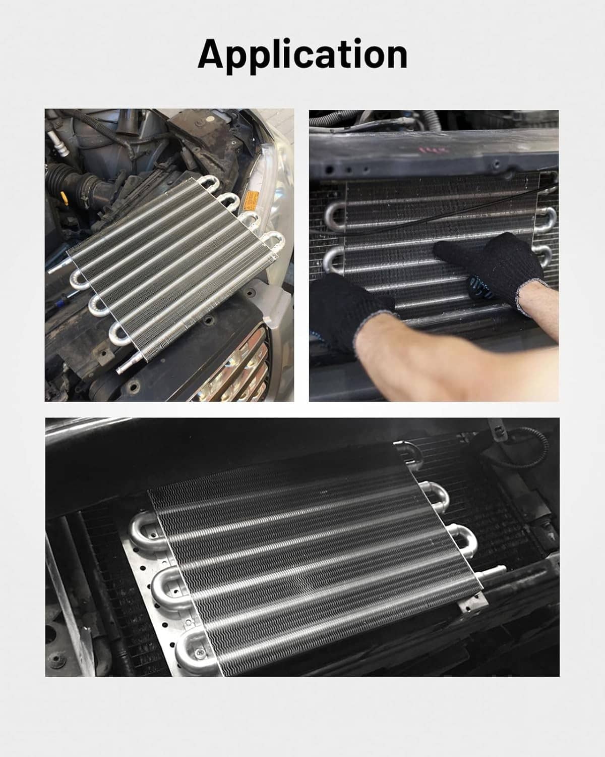 Universal oil cooler radiator kit heat exchanger mounted in vehicle engine area