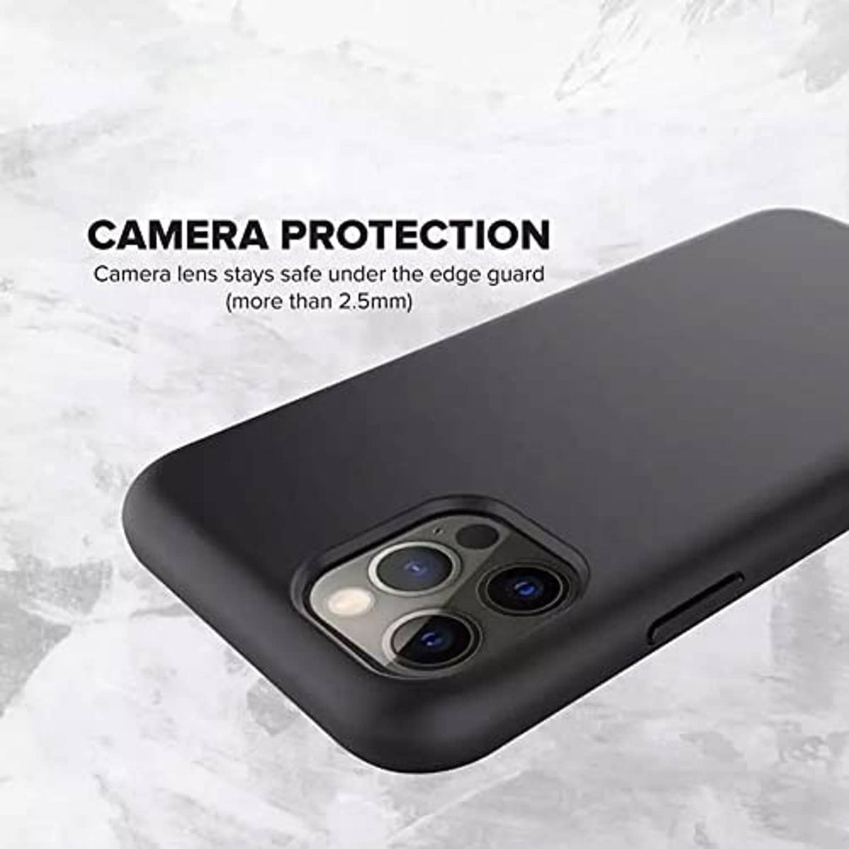 Matte black phone case with camera protection around the lens area