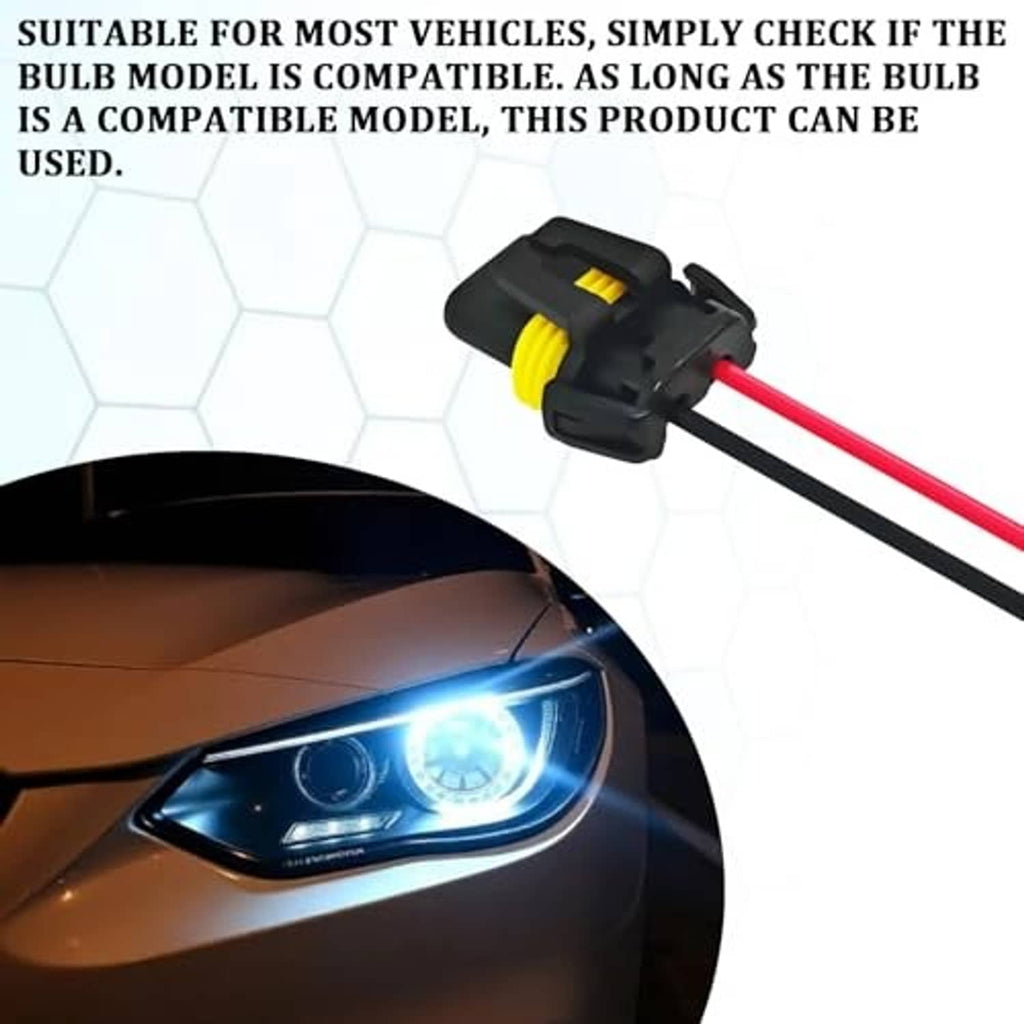 Headlight wiring pigtail female adapter with red and black leads, yellow contact tabs