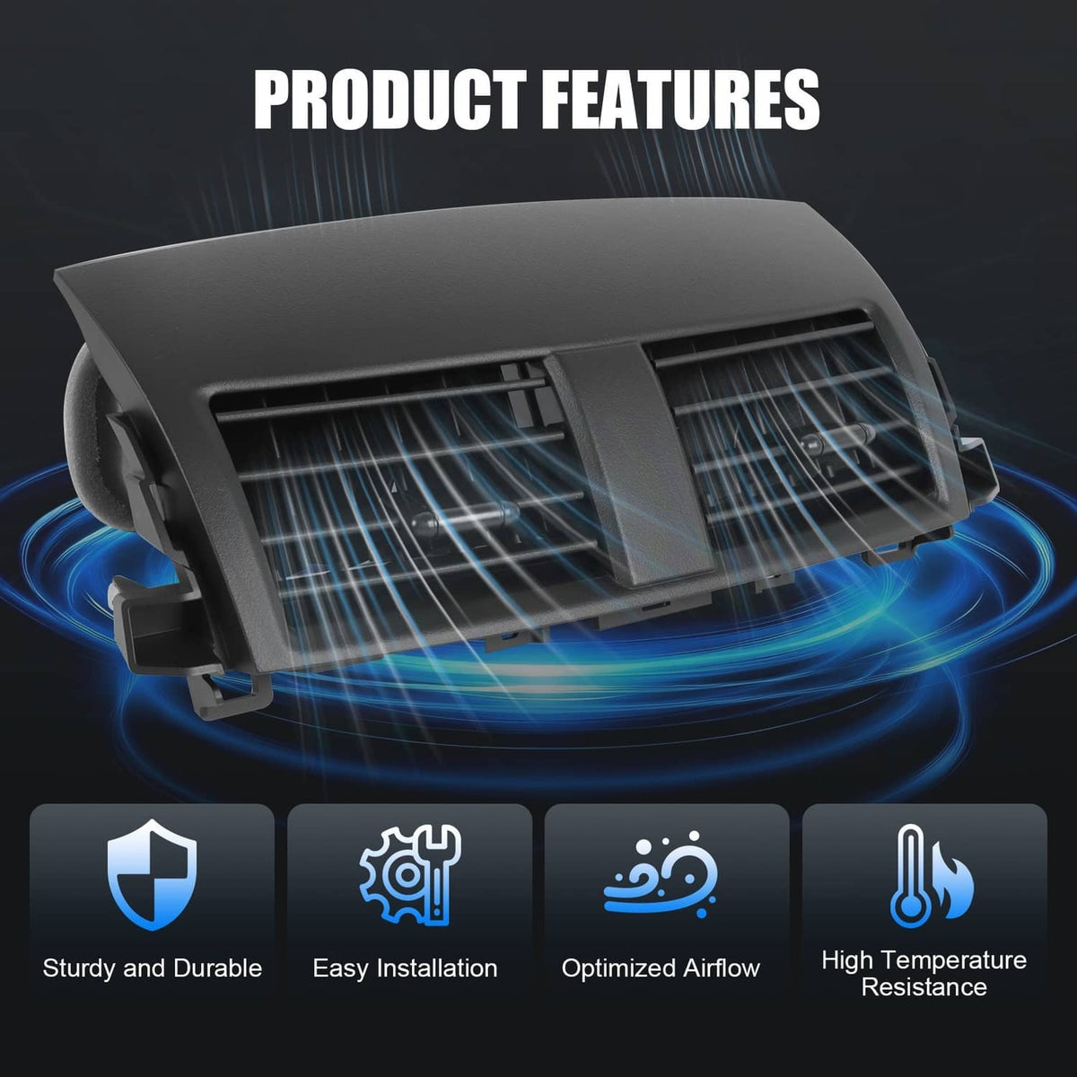 Center dash A/C vent trim cover with twin slatted grilles and side mounting tabs