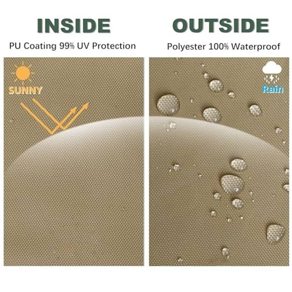 Khaki polyester canopy fabric showing water droplets for waterproof protection