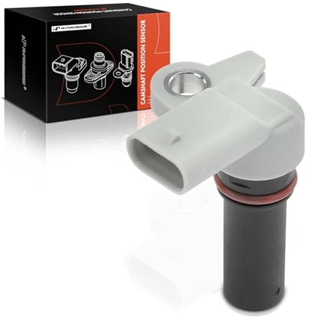 Camshaft position sensor with white housing and red-topped sealing rubber ring