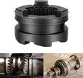 Black reverse 3-jaw clutch dog gear with splined outer teeth and mounting flange