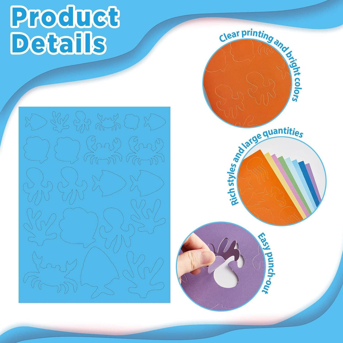 Ocean animal cutout sheet with die-cut outlines and punch-out design details