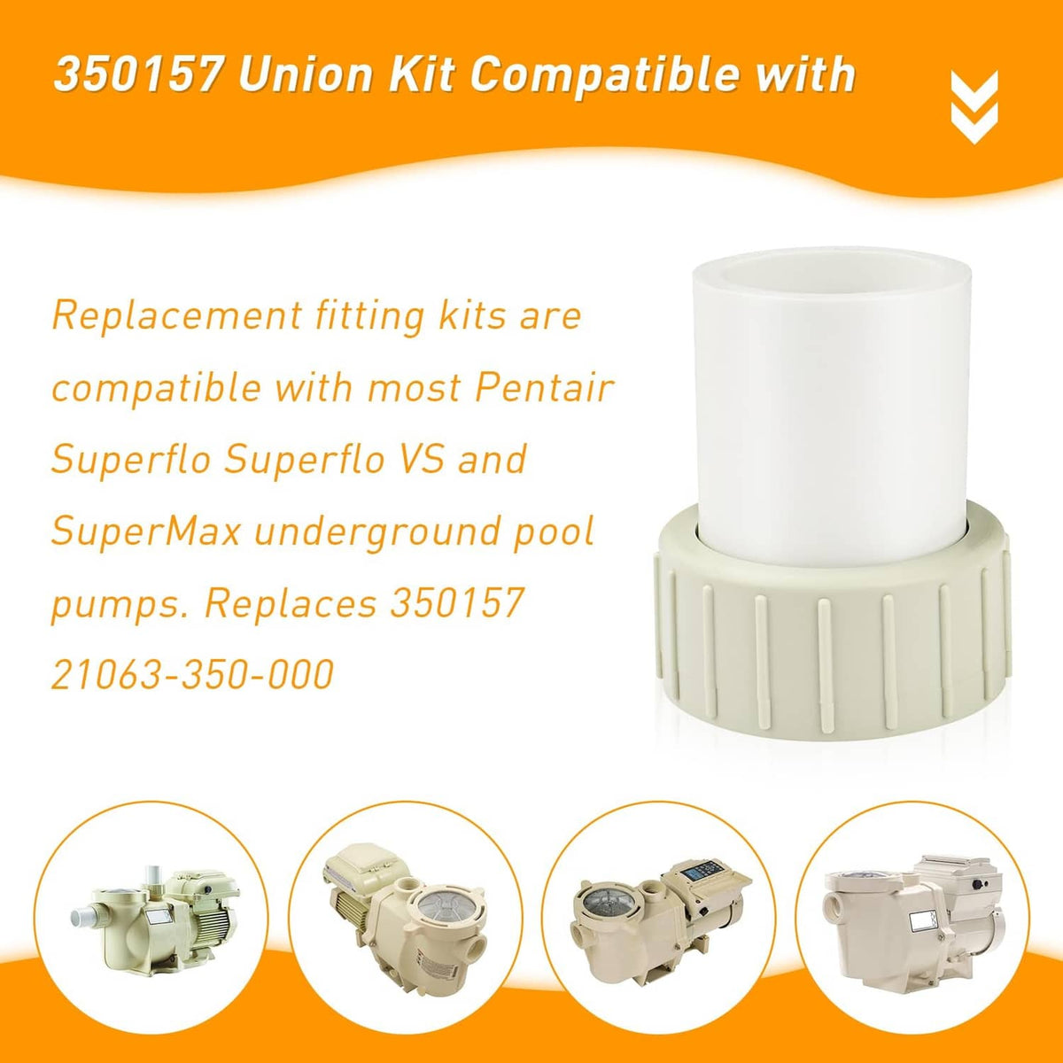 White PVC union kit coupling with O-ring, front view on white base