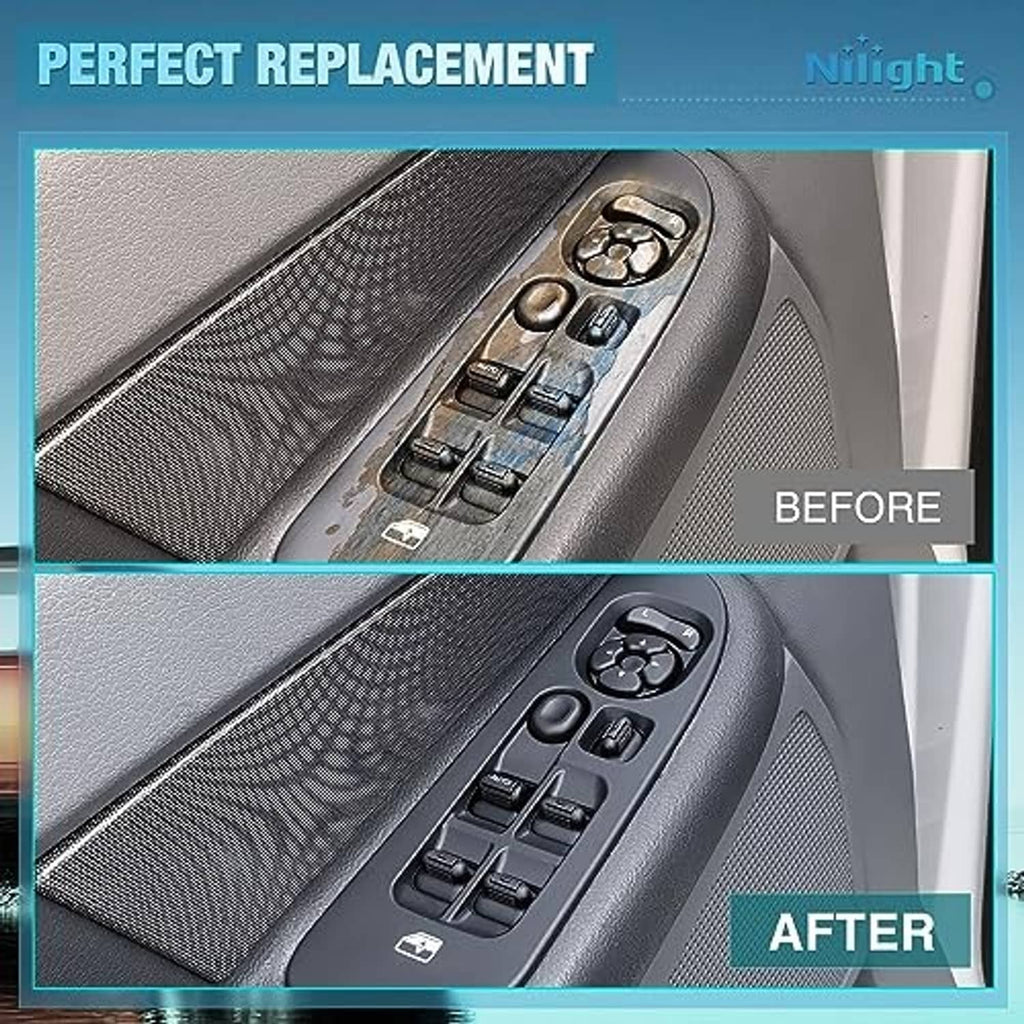 Power window switch replacement comparison, showing before and after switch panel
