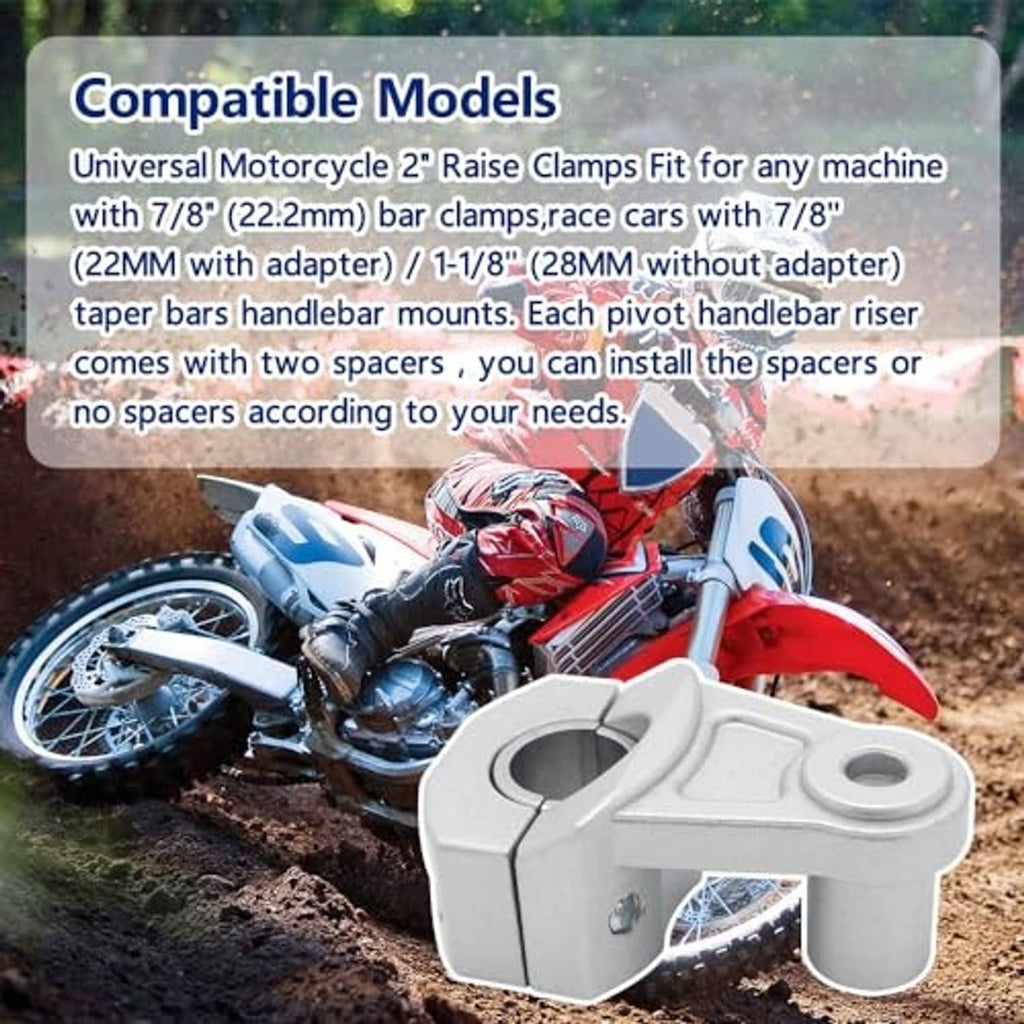 Silver motorcycle handlebar pivot riser clamps mounted on handlebar