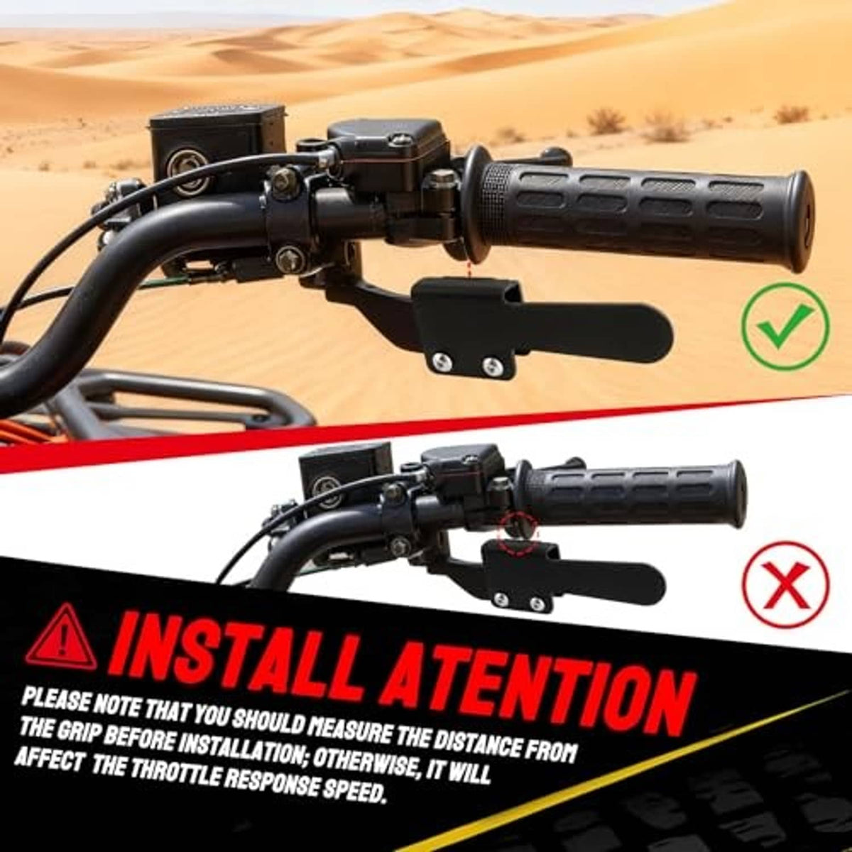 ATV throttle extender bar mounted on handlebar, showing black lever and clamp base