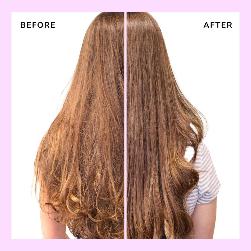 Long brown hair before and after detangling