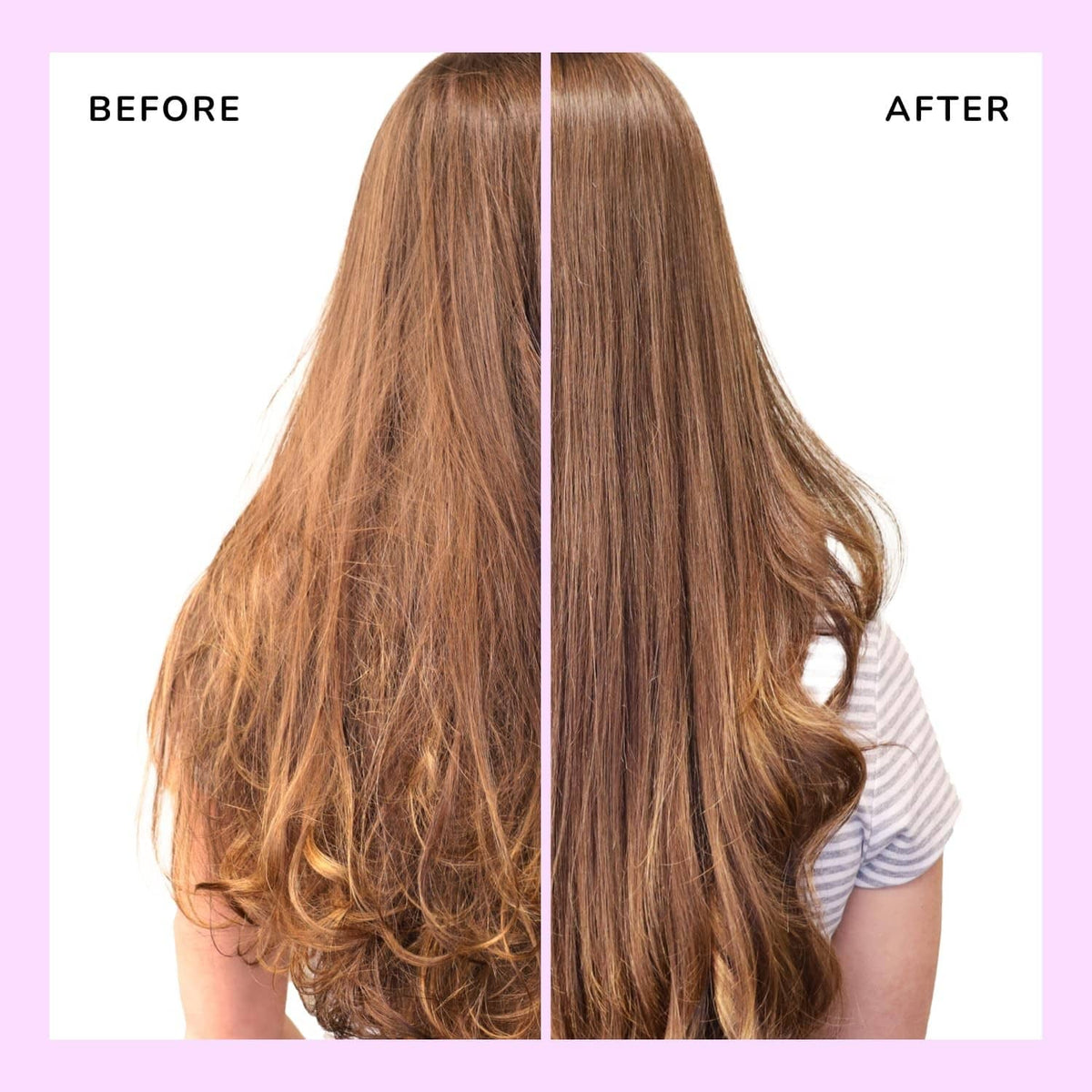 Long brown hair before and after detangling