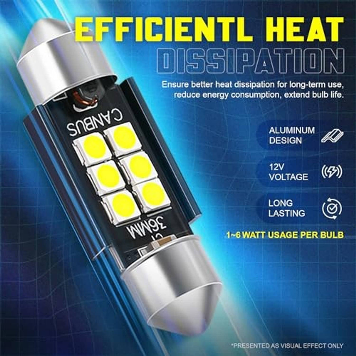 LED interior dome light bulbs with aluminum-style housing for efficient heat dissipation