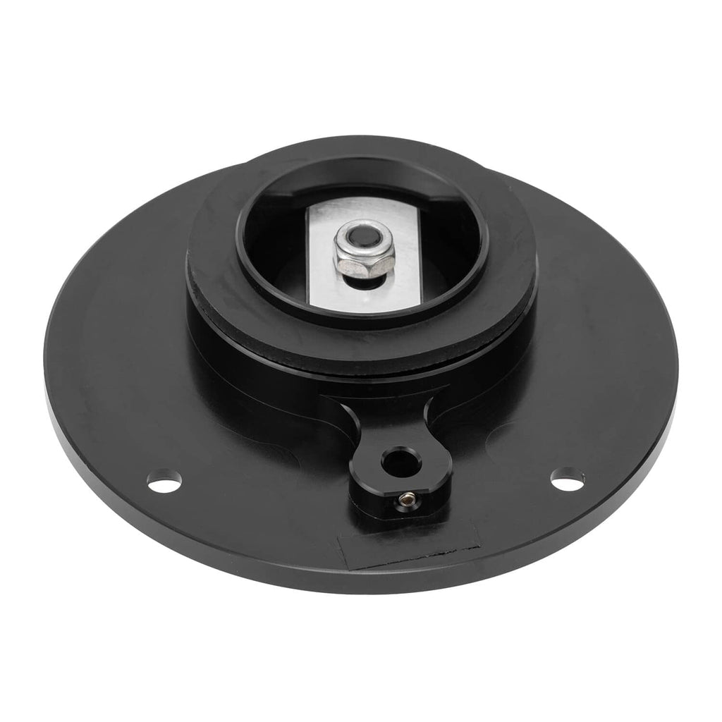 Black fuel tank cap base with metal lock insert and central locking knob