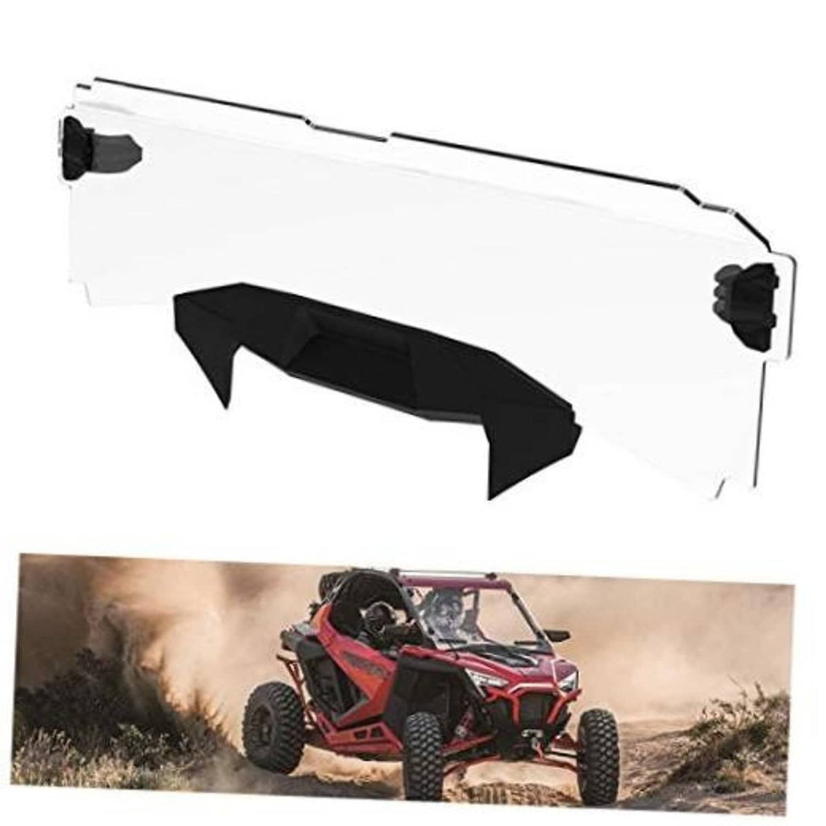 Half windshield with clear poly panel and black lower air deflector, with side mounts