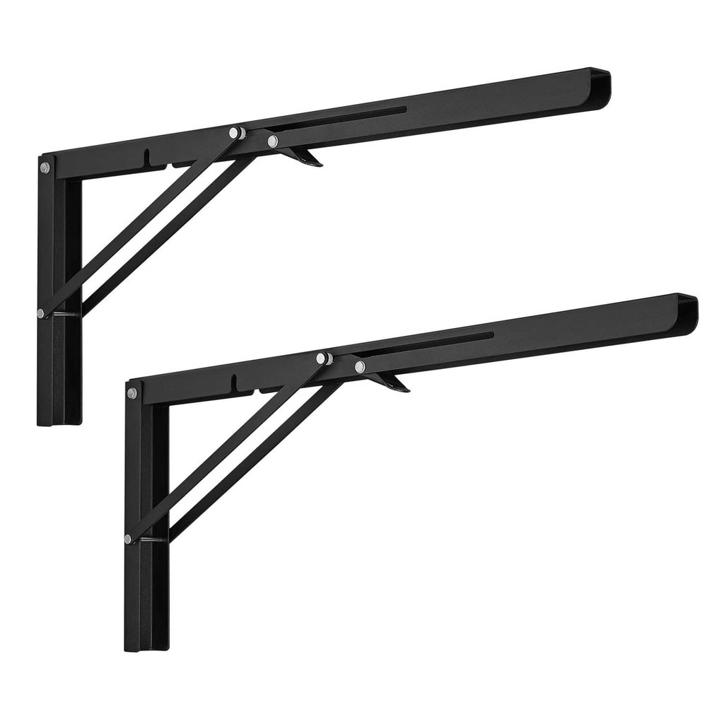 Black folding shelf bracket pair with triangular support arms