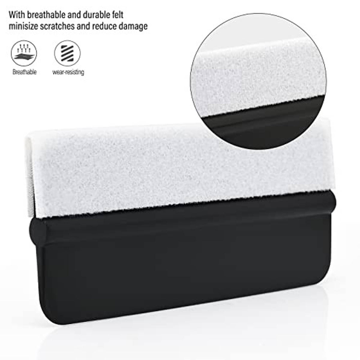 Black mini squeegee with thick white felt edge for scratch-minimizing vinyl application