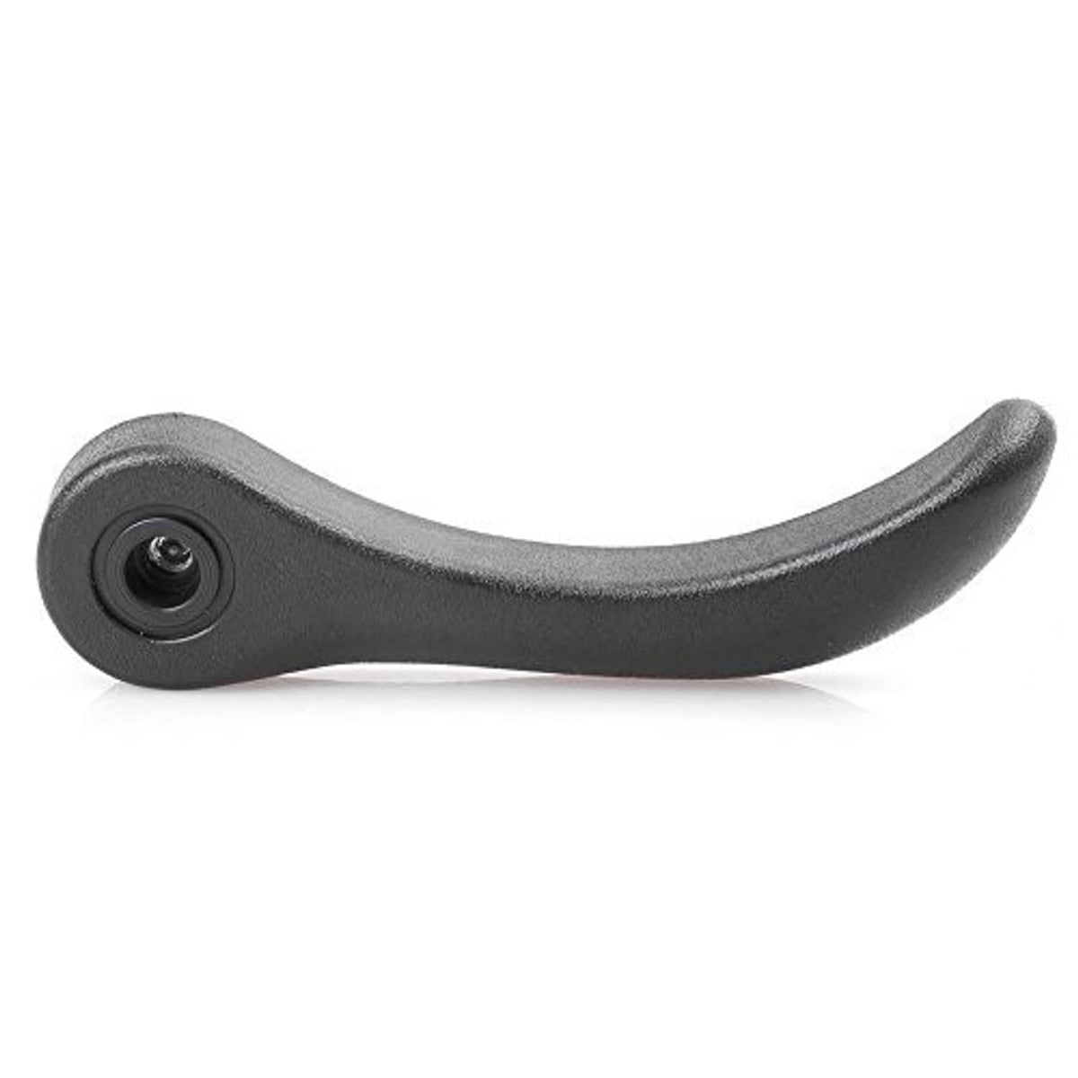 Dark gray recliner adjustment handle with circular mounting opening