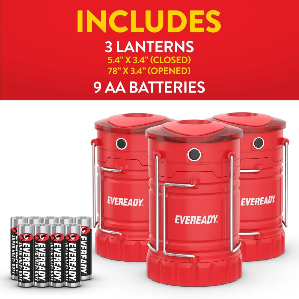 Three red lanterns with AA batteries included in the set.