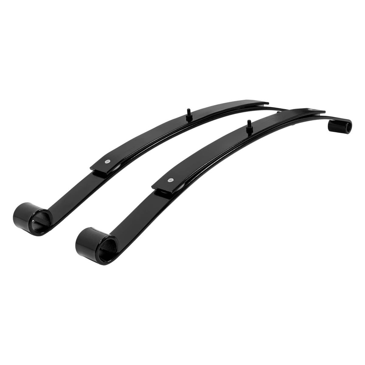 Rear leaf spring kit with two black leaf springs and end bushing sleeves