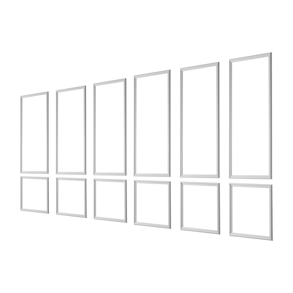 Waterproof wall molding set, 6 white accent trim pieces with rectangular frames