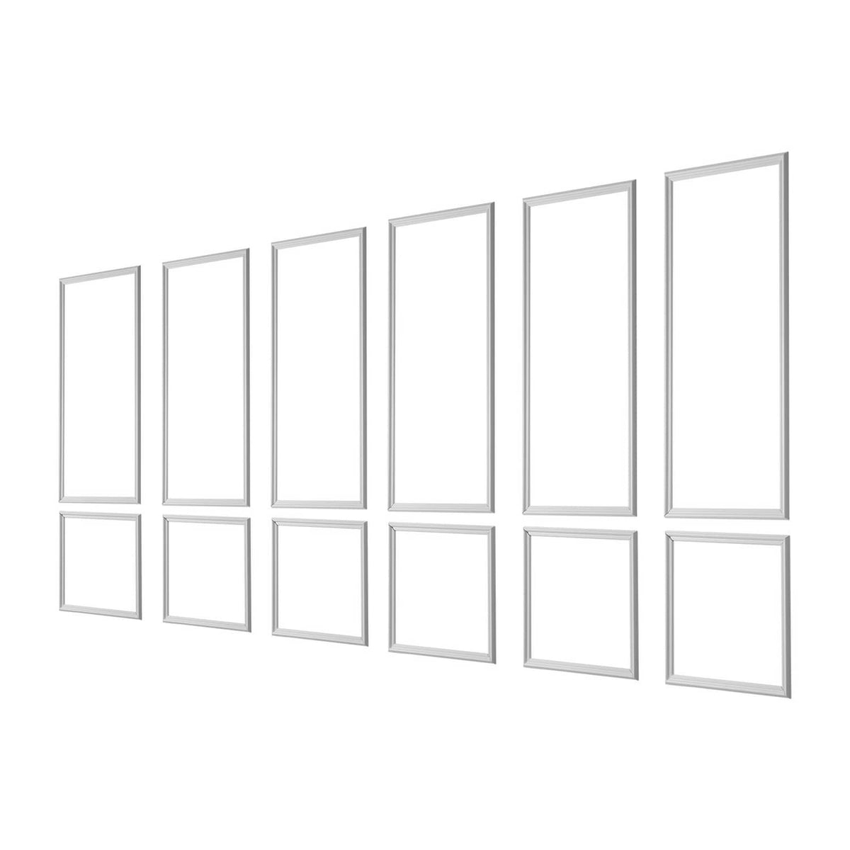 Waterproof wall molding set, 6 white accent trim pieces with rectangular frames