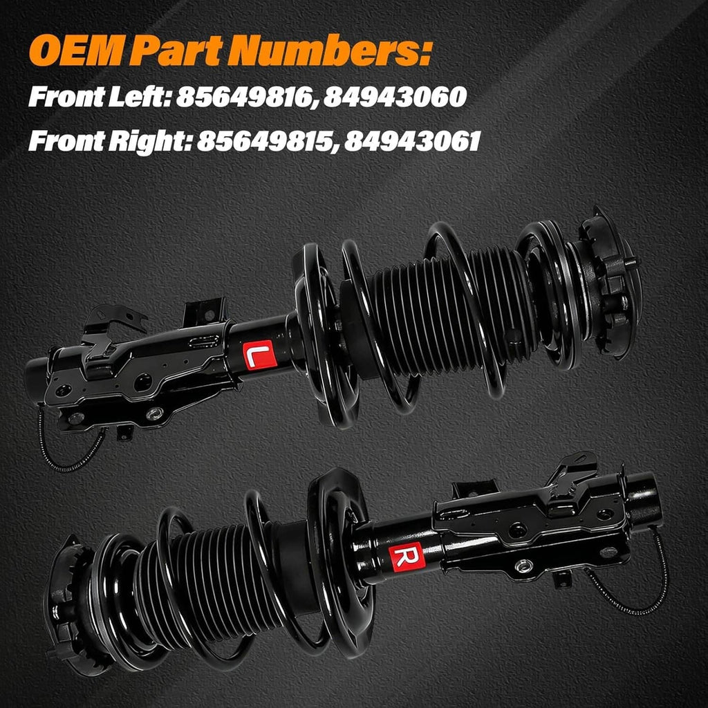 Front left and right strut assemblies with black springs and mounting brackets