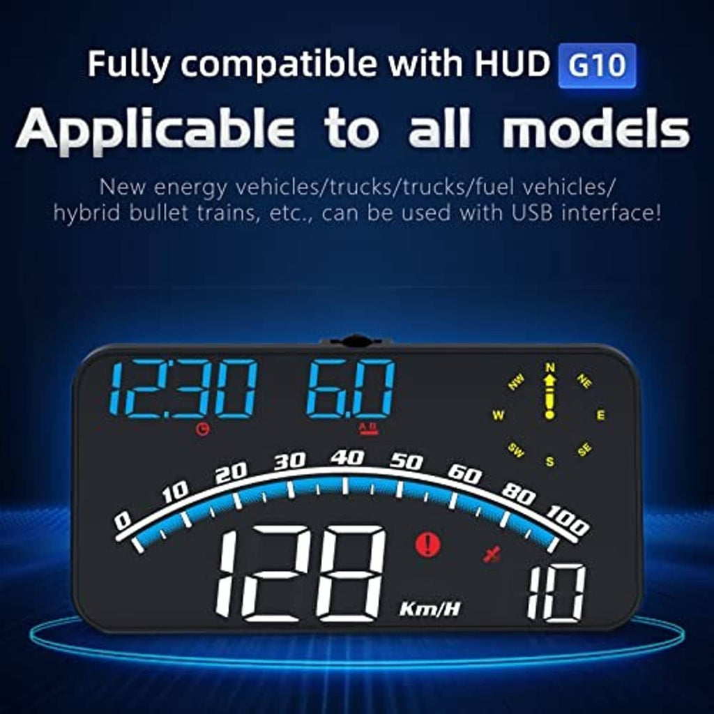 Black HUD head-up display speedometer with bright blue and white speed digits