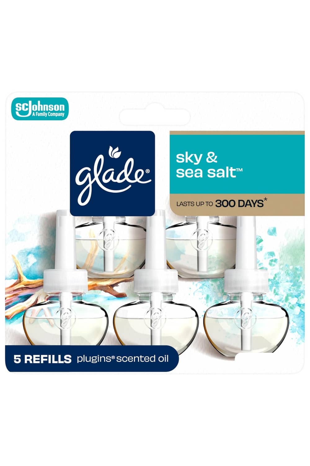 Glade Sky & Sea Salt plug-in air freshener refill pack with 5 scented oil refills