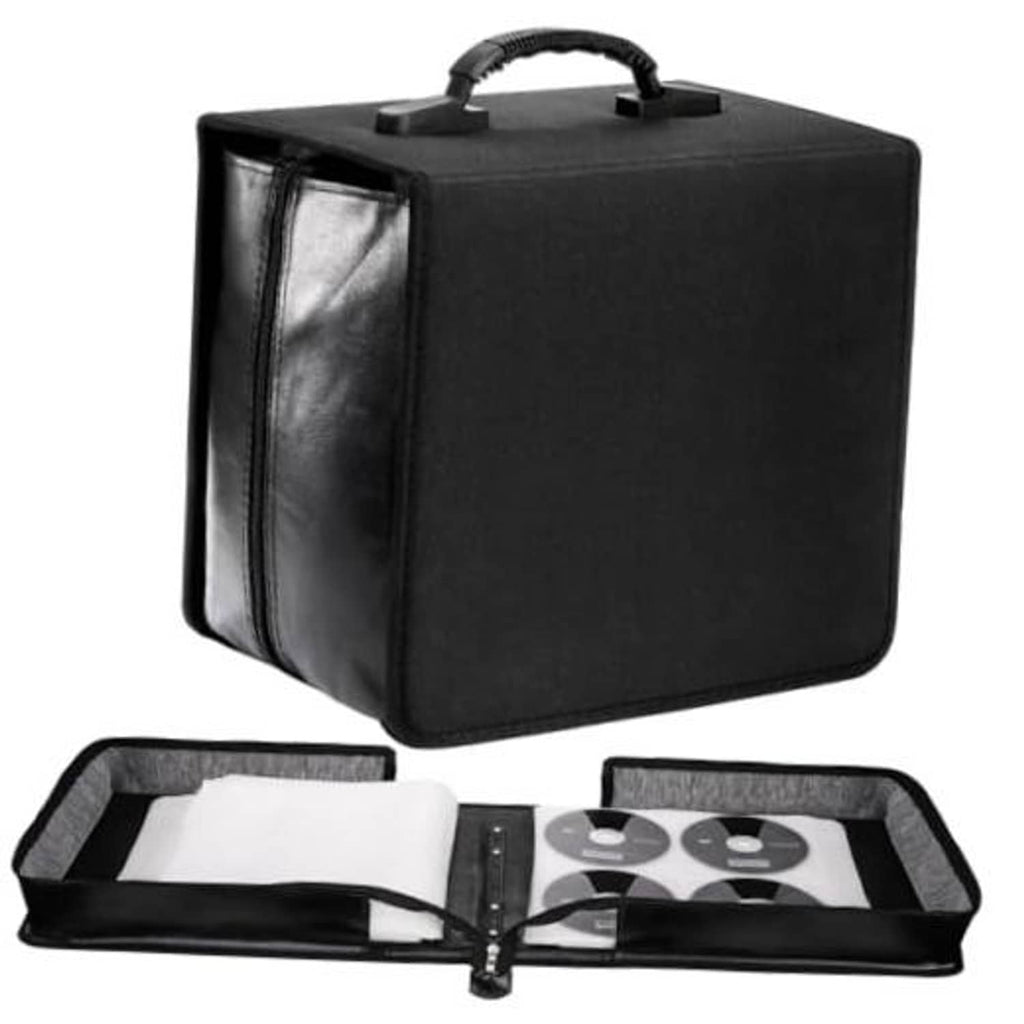 Black CD/DVD binder storage case with top handle and front zipper pocket