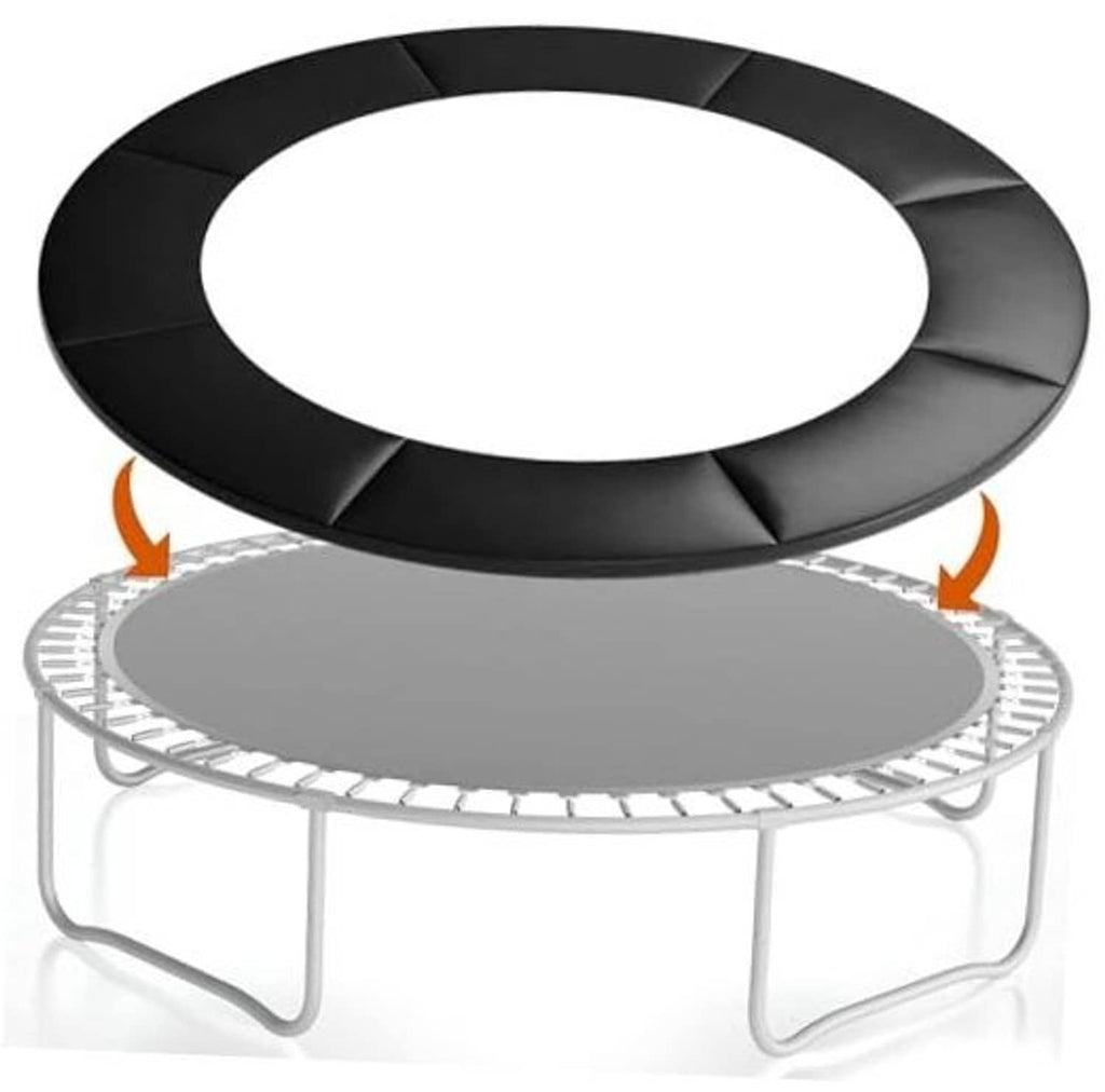 Black circular trampoline spring cover pad with fitted edge for 14 ft trampoline