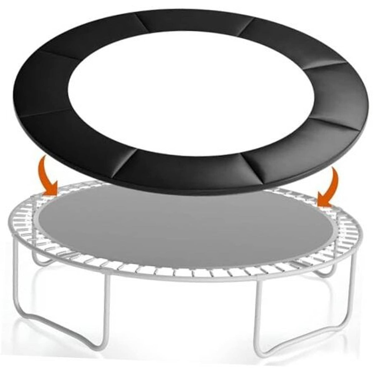 Black circular trampoline spring cover pad with fitted edge for 14 ft trampoline