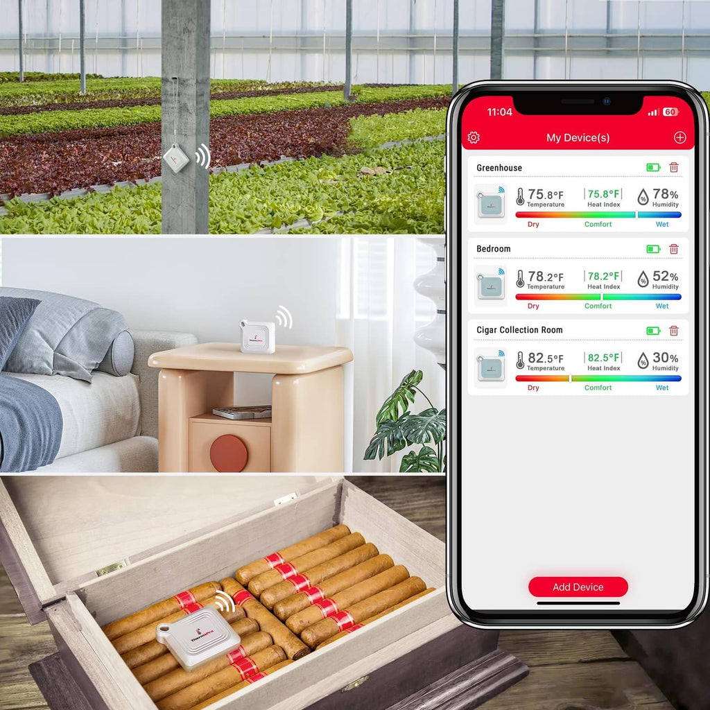 Bluetooth thermometer hygrometer sensor with app monitoring display for greenhouse room