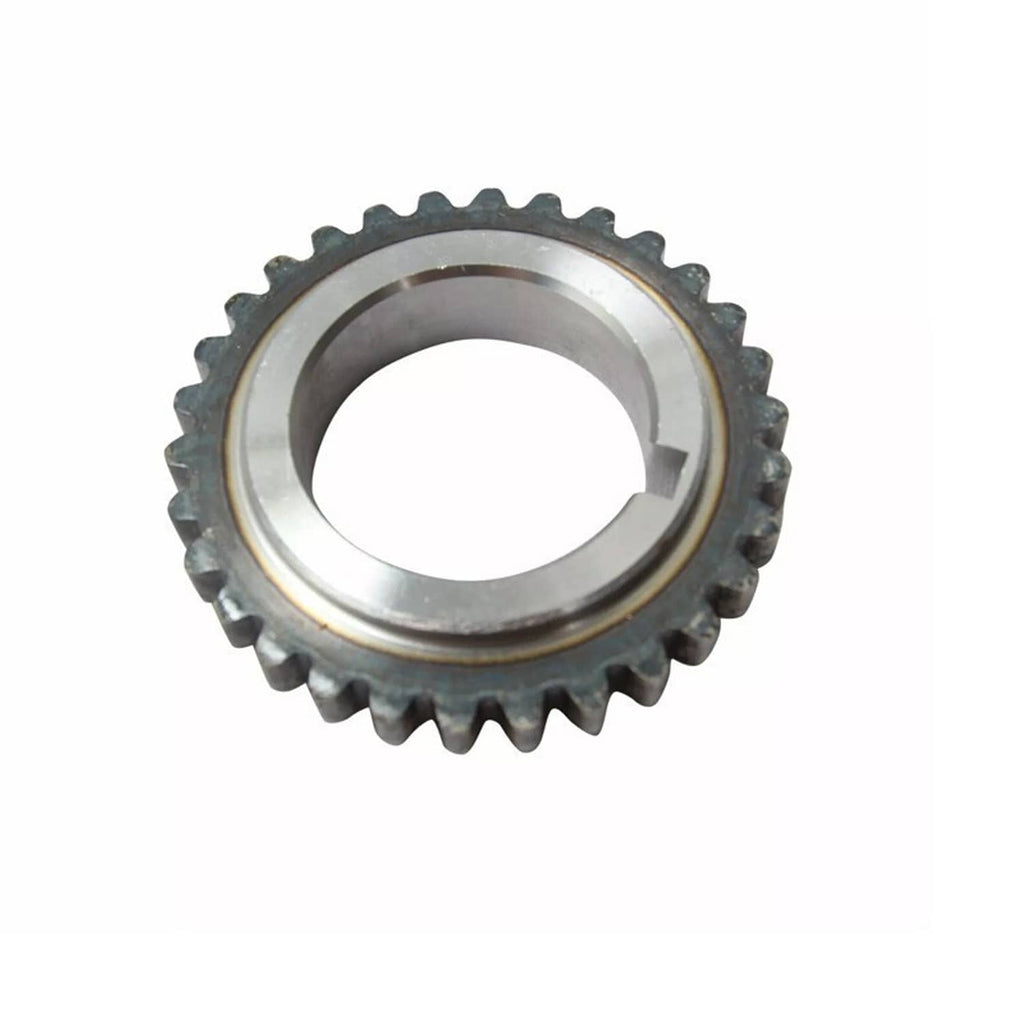 Engine timing sprocket gear with toothed outer edge and center bore