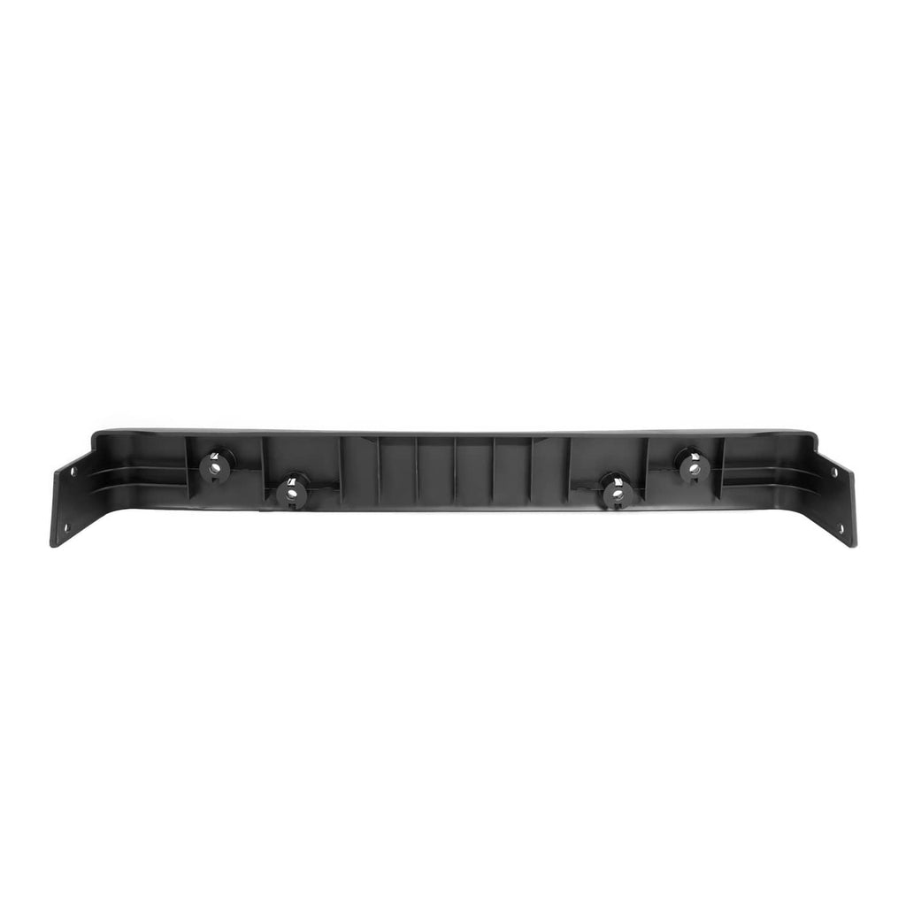 Black rear bumper underside with reinforcement ribs and multiple mounting points